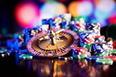 Close-up of Caribbean Stud Poker cards and betting layout